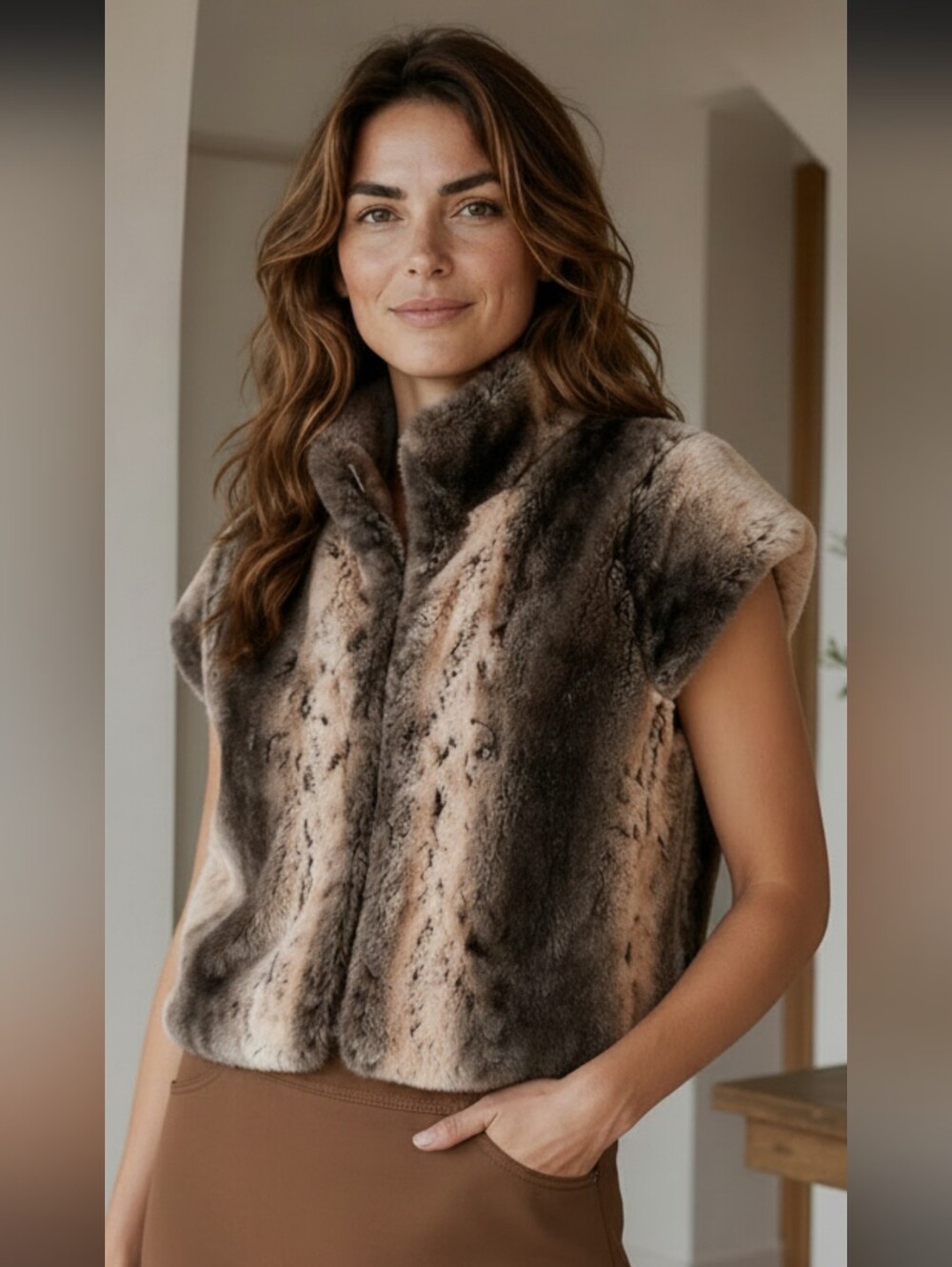 Marc Bouwer Black and Cream Faux Fur Vest